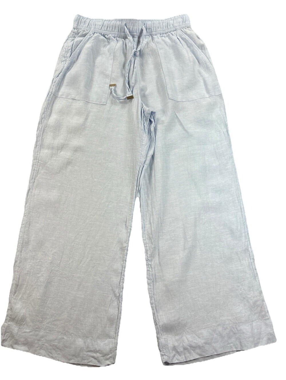 Joie M Pastel Blue 100% Linen Wide Leg Pull-on Cropped Pants Beach Coastal Resor - Picture 7 of 14